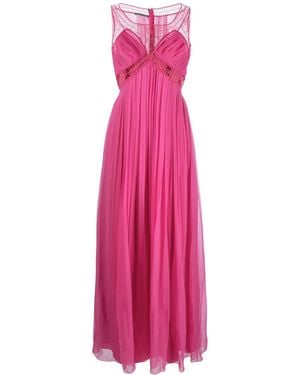 Alberta Ferretti Cornely-Embroidered Silk Maxi Dress - Pink