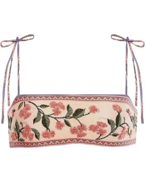 Agua Bendita Top de bikini Primavera con motivo floral - Rosa