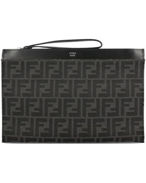 Fendi Ff-Motif Leather Clutch Bag - Black