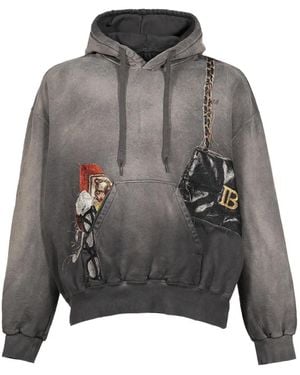 Doublet Faded-Effect Patch-Detail Hoodie - Grey