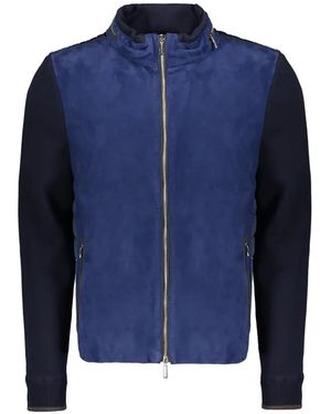 Moorer Suede-Panel Quilted Jacket - Blue
