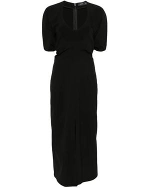 Proenza Schouler Puff-Sleeve Front-Slit Midi Dress - Noir