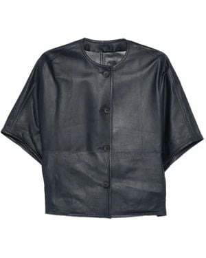 Manzoni 24 Buttoned Leather Jacket - Blue