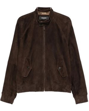 DSquared² Button-Collar Suede Jacket - Brown