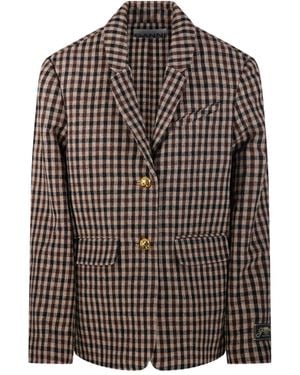 Ganni Gingham Check Buttoned Blazer - Brown