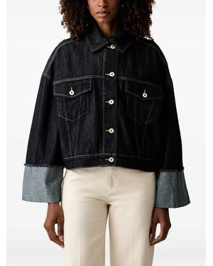 Twinset Contrast-Stitch Raw-Edge Denim Jacket - Black