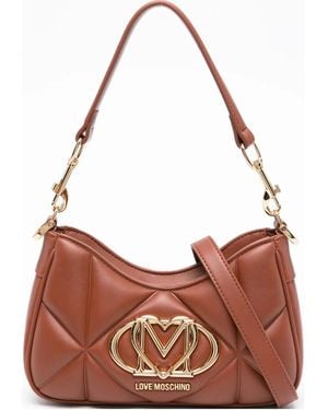 Love Moschino Quilted Logo-Plaque Shoulder Bag - Brown