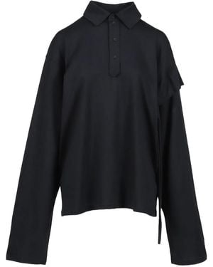 OTTOLINGER Ruffled-Sleeve Polo Top - Black