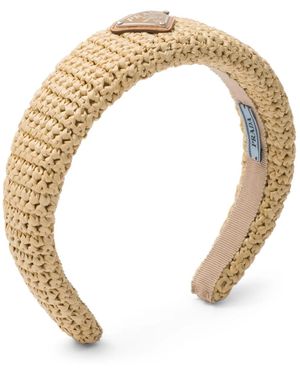 Prada Triangle-Logo Crochet Headband - White
