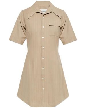 Ami Paris Pinstripe-Pattern Wool Dress - Natural