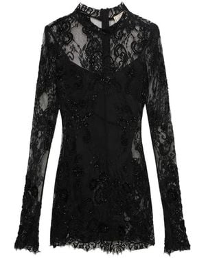 Blumarine Embroidered Lace-Overlay Midi Dress - Black