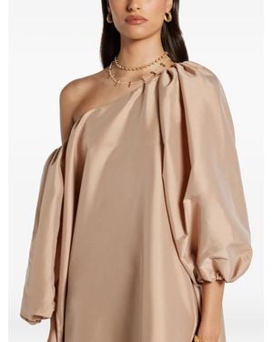 BERNADETTE Puff-Sleeve Asymmetric-Shoulder Dress - Natural