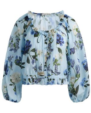 Alice + Olivia Mclaine Floral-Print Ruffled Blouse - Blue