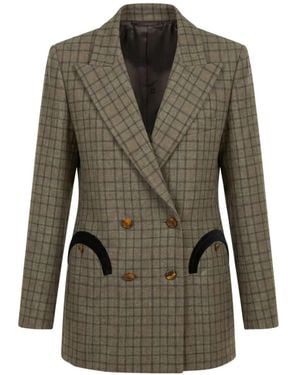 Blazé Milano Check-Pattern Double-Breasted Blazer - Green
