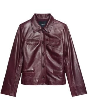 Zadig & Voltaire Button-Fastening Flap-Pocket Leather Jacket - Purple