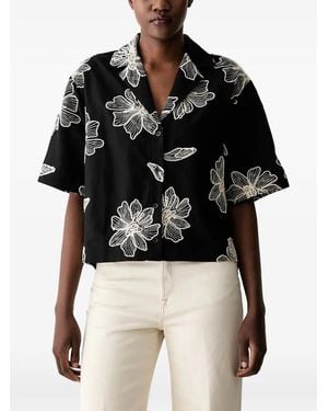 Sisley Floral-Embroidered Short-Sleeve Shirt - Black