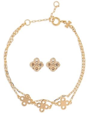Tory Burch Set de pulsera y pendientes con logo de trébol - Metálico