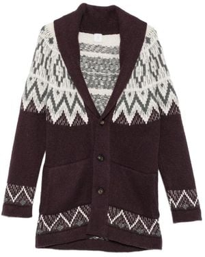 Eleventy Fair Isle Shawl-Collar Cardigan - Purple