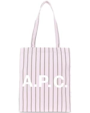 A.P.C. Striped Logo-Print Tote Bag - Pink
