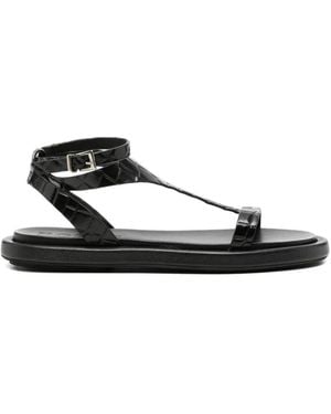Poeve Nairobi Croc-Effect T-Bar Sandals - White