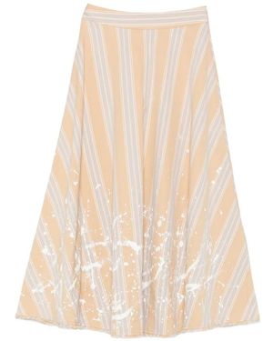 A Tentative Atelier Stripe-Print Paint-Splatter Skirt - Natural