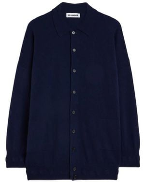 Jil Sander Cashmere Polo Cardigan - Blue