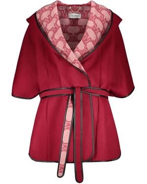 Max Mara Kapuzen-Cape mit Gürtel - Rot