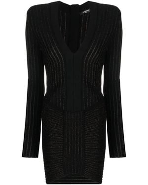 Balmain Abito corto nero in maglia con scollo a V