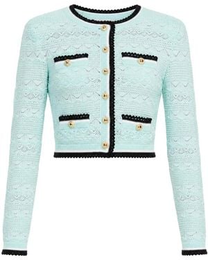 Self-Portrait Pointelle-Knit Pleated Mini Skirt - Blue