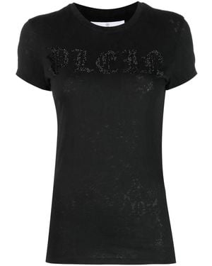 Philipp Plein Rhinestone-Logo Snake-Print T-Shirt - Black