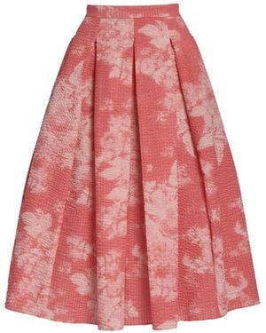 Erdem Pleated Floral-Print Midi Skirt - Red