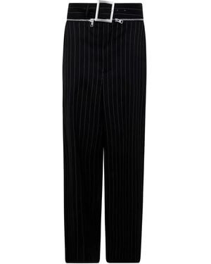 Jean Paul Gaultier Pinstripe Wool Tailored Trouser With Zip Off Belt - Black