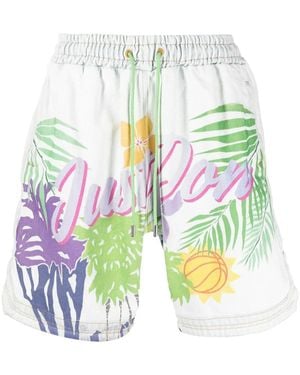 Just Don Graphic-Logo Print Shorts - White