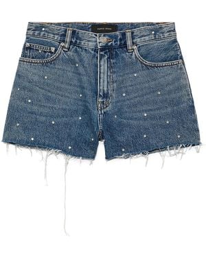 Purple Brand Shorts Denim Con Strass - Blu