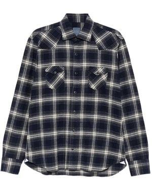 Barba Napoli Check-Pattern Western-Style Shirt - Blue