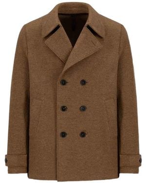Harris Wharf London Double-Breasted Peacoat - Brown