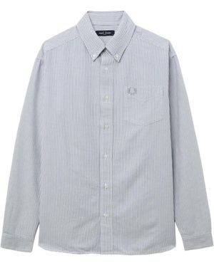 Fred Perry Logo-Detail Striped Shirt - Grey