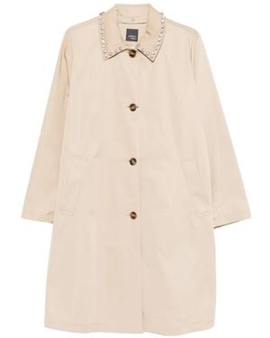 Marina Rinaldi Embellished Gabardine Coat - Natural
