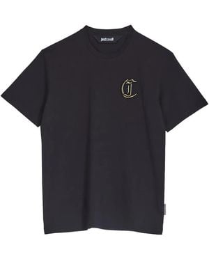 Just Cavalli Lurex Logo-Embroidered T-Shirt - Blue
