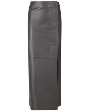 Alysi Leather Wrap-Style Midi Skirt - Grey