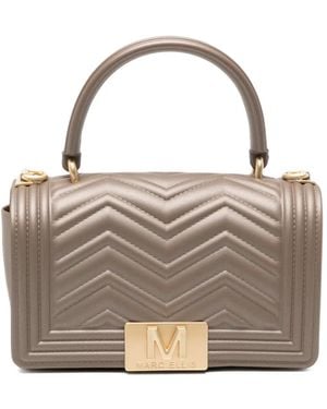 Marc Ellis Chevron-Quilted Logo-Plaque Shoulder Bag - Metallic