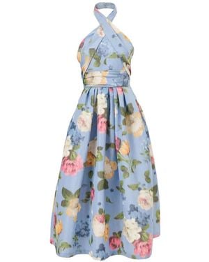 Carolina Herrera Chiné Floral-Print Halterneck Dress - Blue