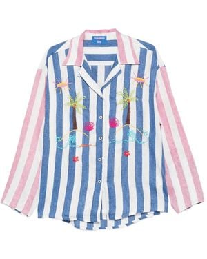 SUSANNA BLU Striped Embroidered Shirt - Blue