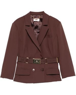 Elisabetta Franchi Double-Breasted Tailored Belted Jacket - Brown