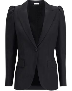 McQueen パフショルダー シングルジャケット - ブラック