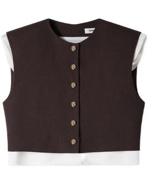 Sandro Cropped Layered-Detail Top - Brown