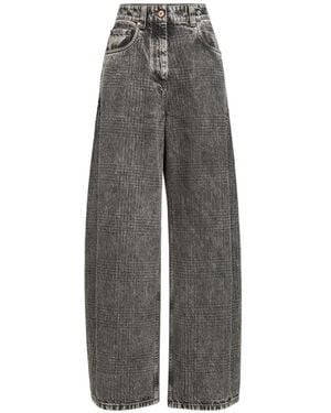 Brunello Cucinelli Prince Of Wales Denim Wide Pants With Monili - Grey