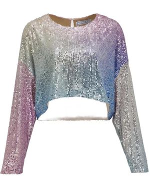 In the mood for love Alexandra Sequin-Embellished Crop Top - Blue