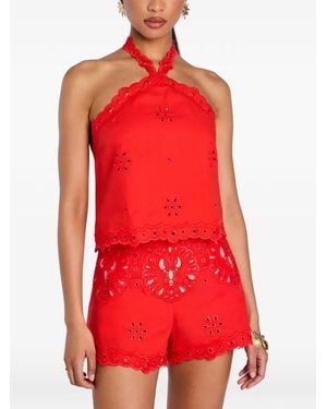 retroféte Caliane Broderie-Anglaise Halterneck Top - Red