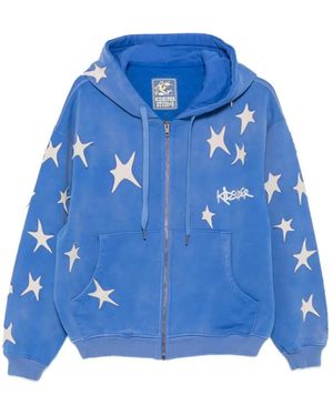 Kidsuper Star-Patchwork Washed Hoodie - Blue